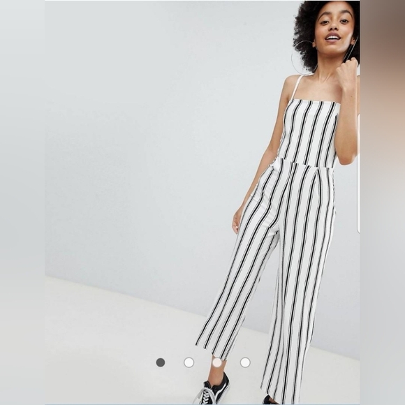 Bershka White Black Stripe Sleeveless Jumpsuit One Piece Size Medium Summer - Picture 2 of 12